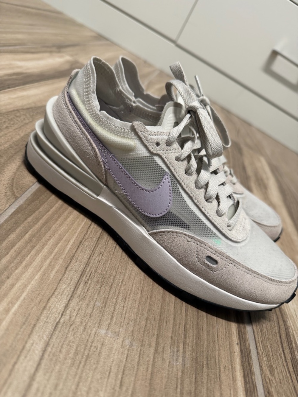 Nike Women's Light Lilac and Off-White Retro-Style Sneakers